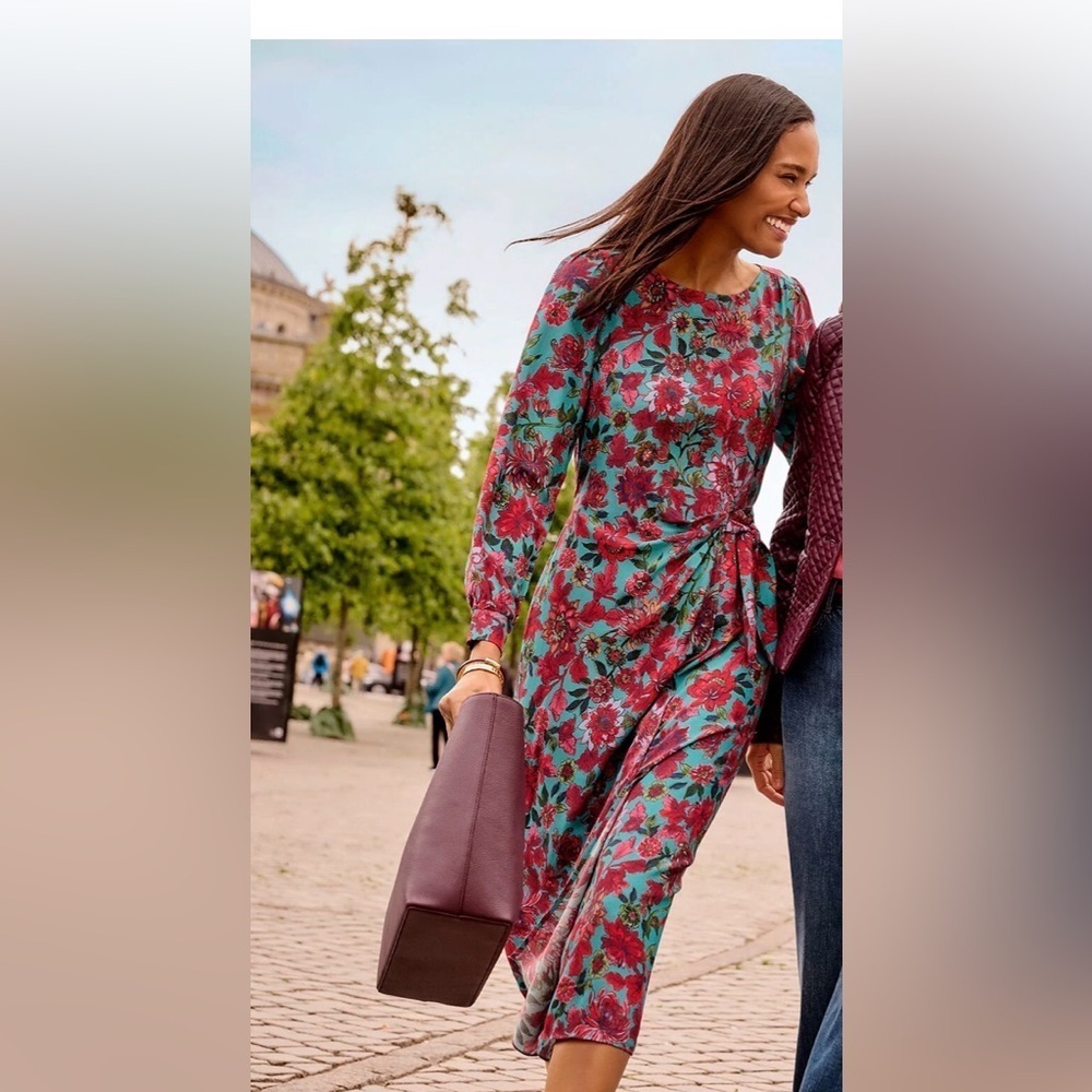 Talbots Petite Romantic Floral Side-Tie Midi Dress | 12P 🌸 - Picture 3 of 16